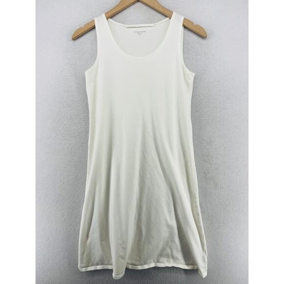 EILEEN FISHER Dress PP Petite Stretch Organic Cotton Sundress Shift White USA - Picture 1 of 13